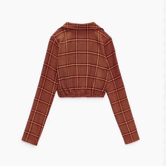 Zara Plaid Crop Top Orange Size Small - Picture 3 of 9